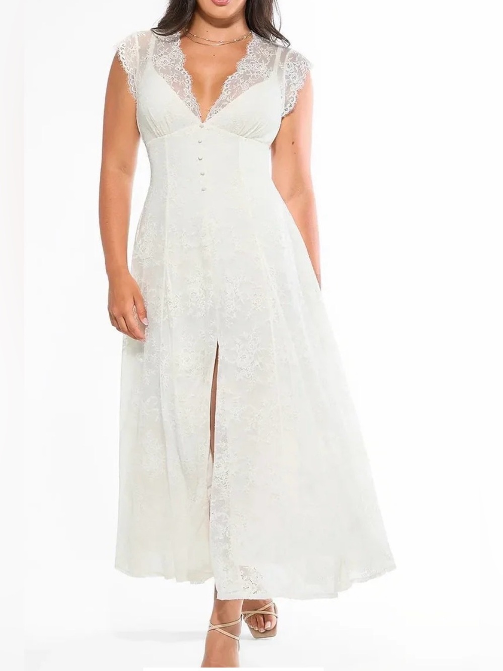 Popilush Lace Midi Dress with Front Slit - White size XXL with shapewear NWT - Picture 5 of 5